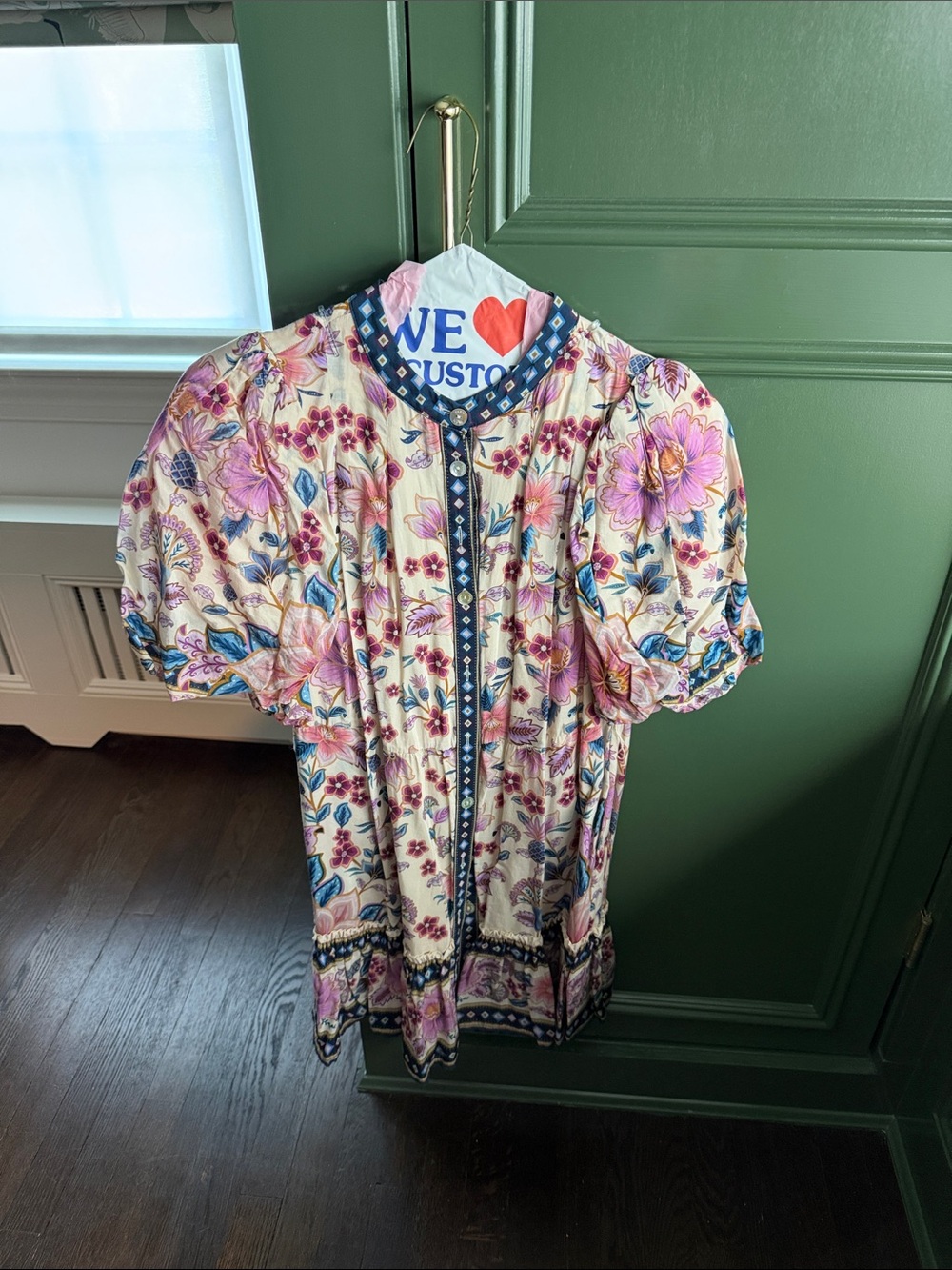FARM Rio Cream Floral Mini Dress with Pink & Blue Accents